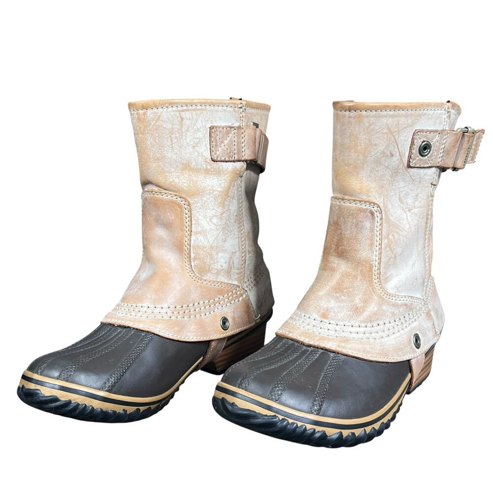 Sorel Slimpack Short Waterproof Tan Leather Duck Boots Size 7 - Picture 6 of 10